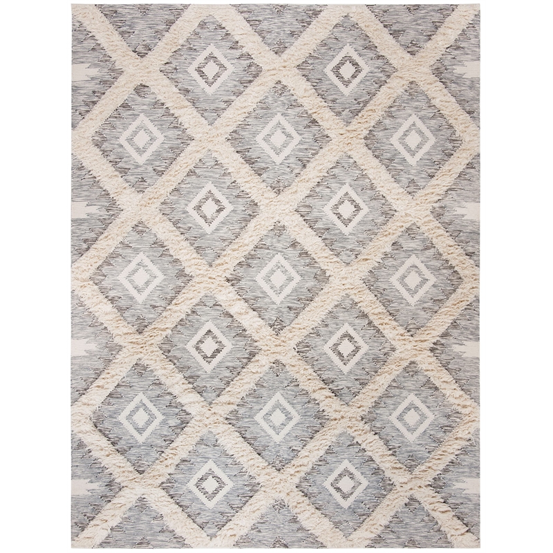 Safavieh Kenya 6' x 9' Hand Woven Shag Wool Rug in Gray and Ivory