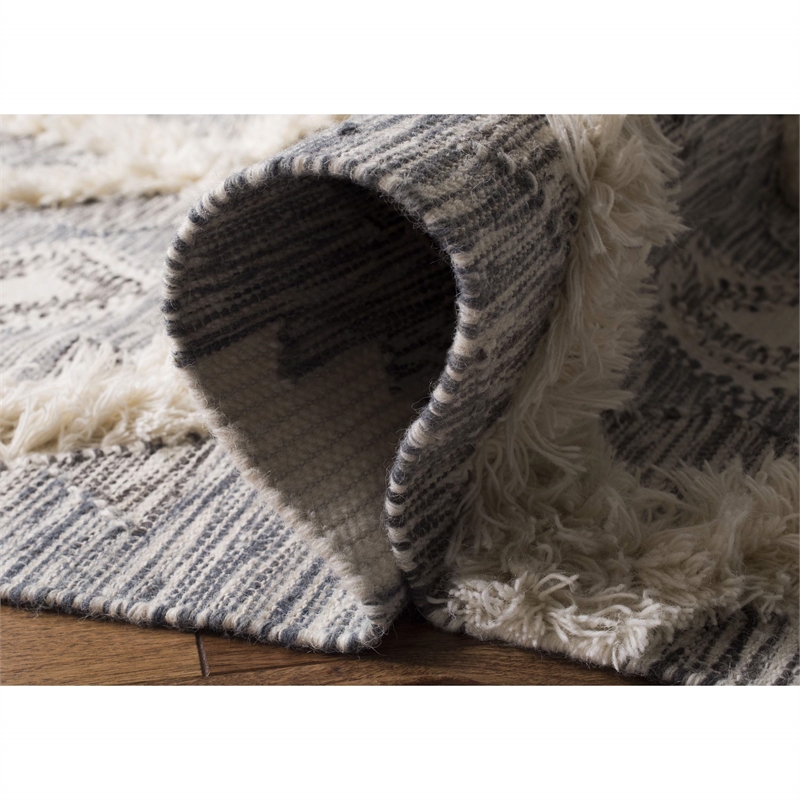 Safavieh Kenya 9' x 12' Hand Woven Shag Wool Rug in Gray and Ivory