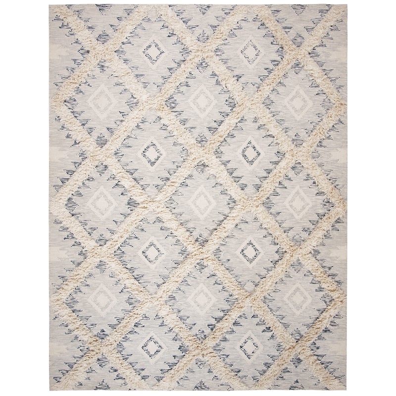 Safavieh Kenya 6' x 9' Hand Woven Shag Wool Rug in Silver and Ivory