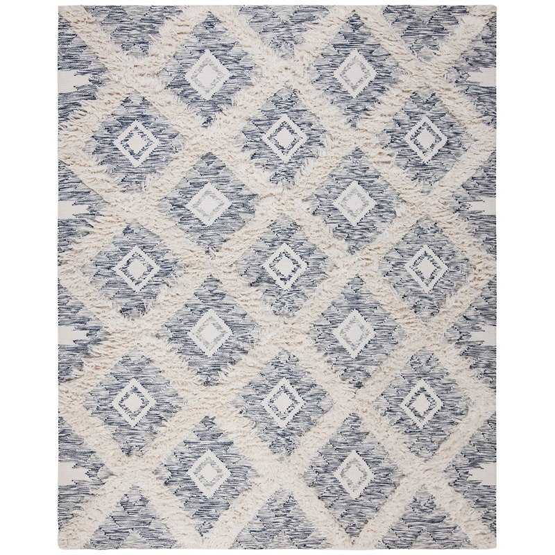 Safavieh Kenya 6' x 9' Hand Woven Shag Wool Rug in Blue and Ivory