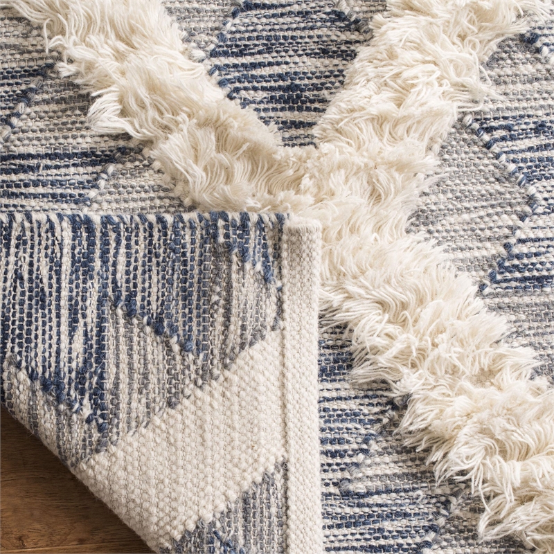 Safavieh Kenya 8' x 10' Hand Woven Shag Wool Rug in Blue and Ivory