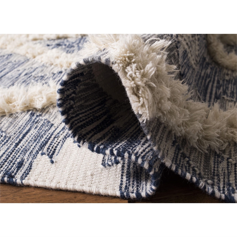 Safavieh Kenya 9' x 12' Hand Woven Shag Wool Rug in Blue and Ivory