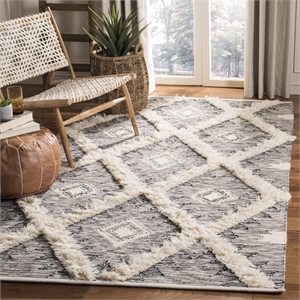 Safavieh Kenya 9' x 12' Hand Woven Shag Wool Rug in Black and Ivory