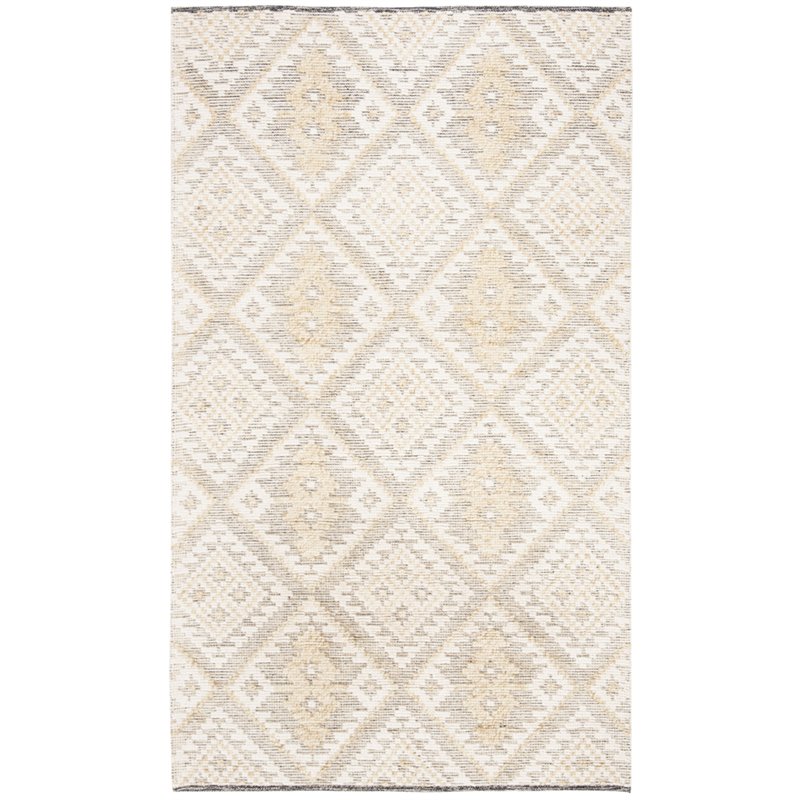 Safavieh Kenya 5' x 8' Hand Knotted Shag Wool Rug in Ivory and Gold