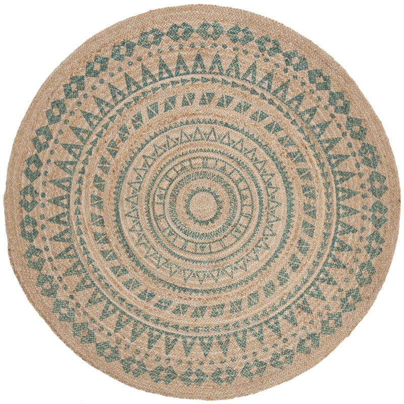 Safavieh Natural Fiber 5' Round Hand Woven Jute Rug in Aqua