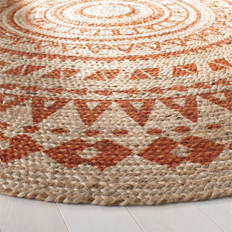 Safavieh Natural Fiber 3' Round Hand Woven Jute Rug in Orange