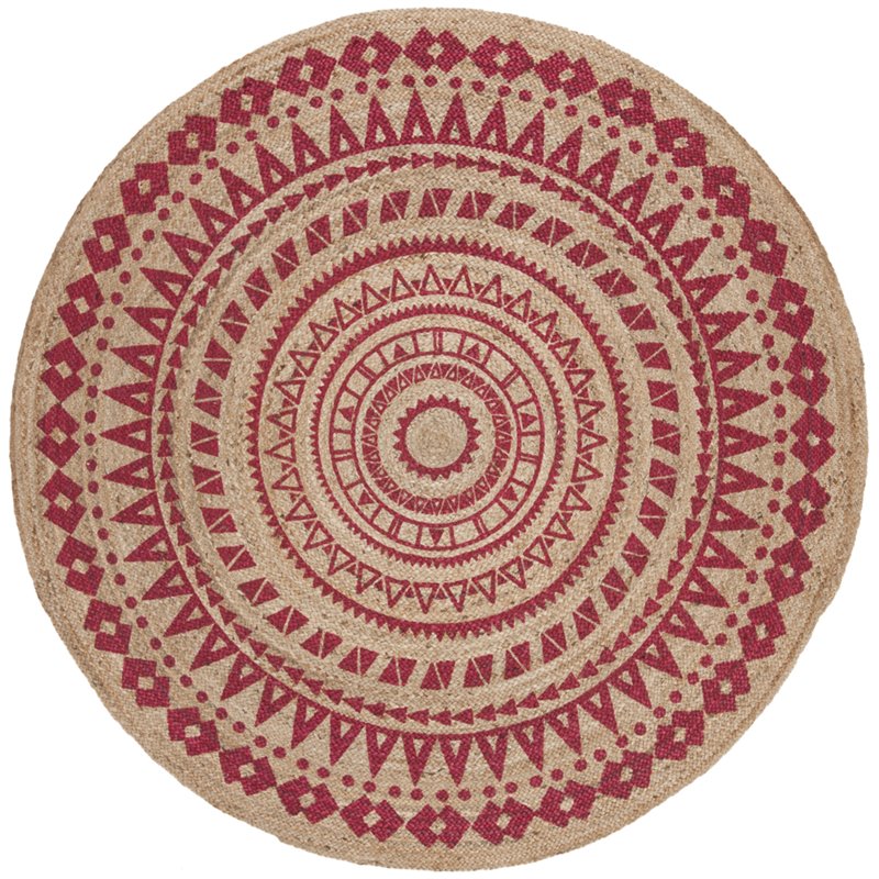 Safavieh Natural Fiber 6' Round Hand Woven Jute Rug in Fuchsia
