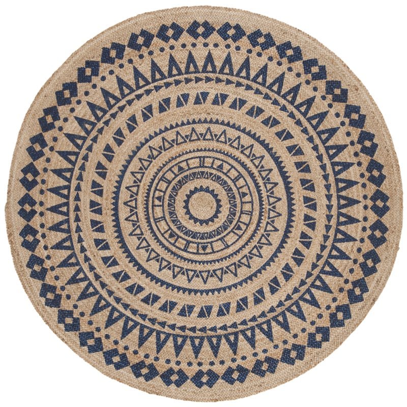 Safavieh Natural Fiber 6' Round Hand Woven Jute Rug in Royal Blue