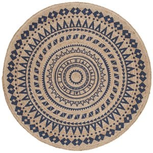 safavieh natural fiber 8' round hand woven jute rug in royal blue