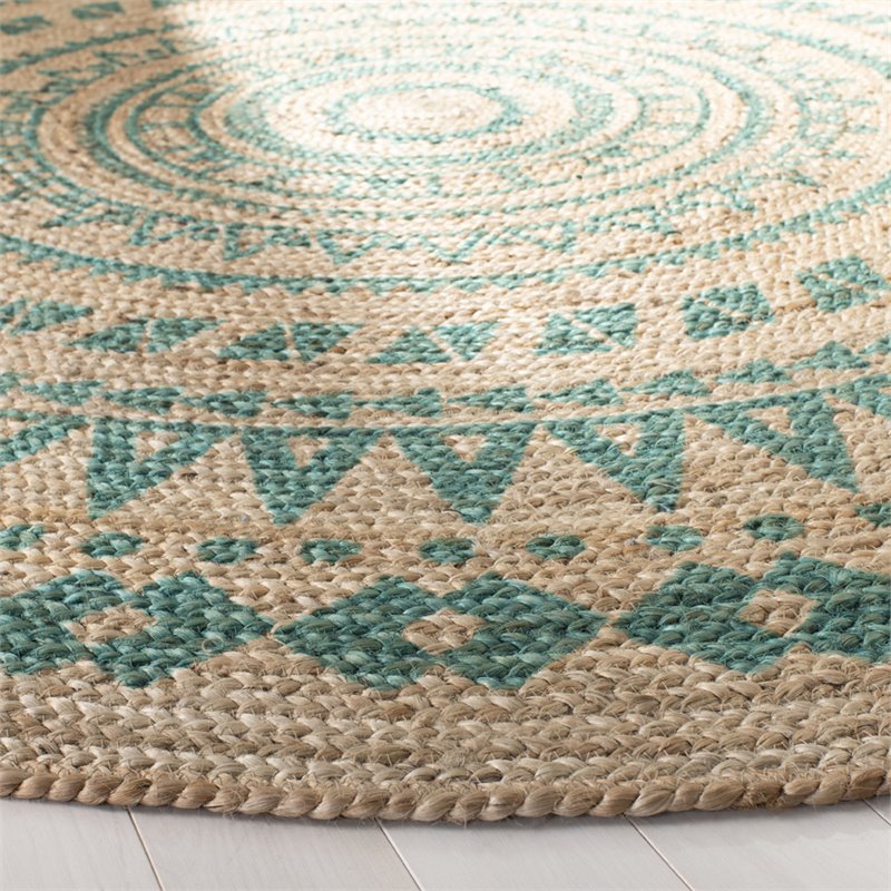 Safavieh Natural Fiber 3' Round Hand Woven Jute Rug in Teal