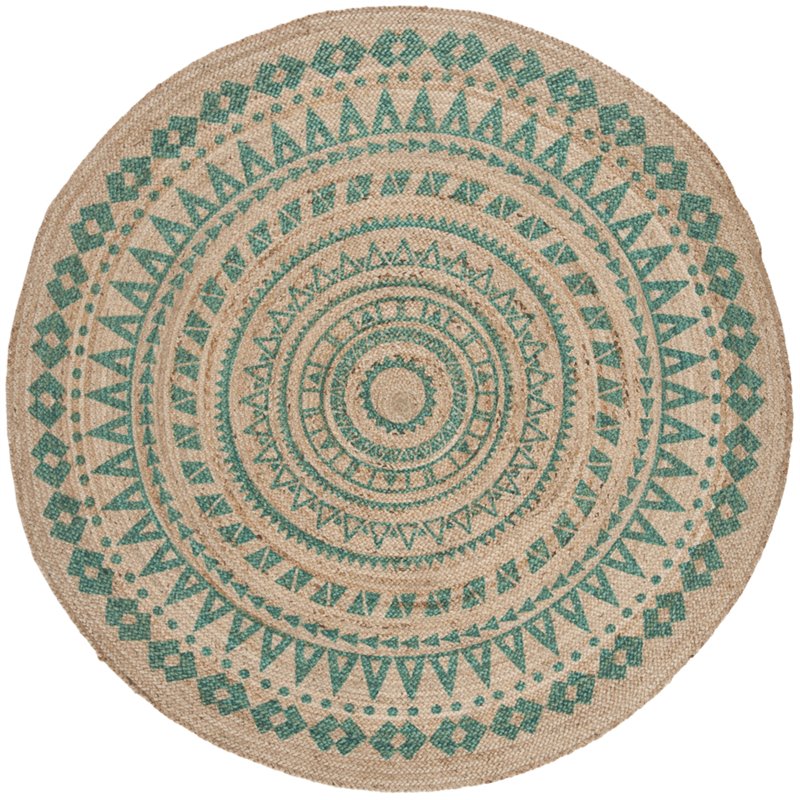 Safavieh Natural Fiber 3' Round Hand Woven Jute Rug in Teal