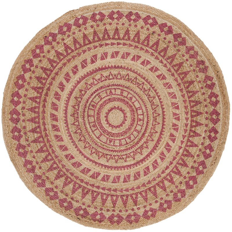 Safavieh Natural Fiber 5' Round Hand Woven Jute Rug in Pink