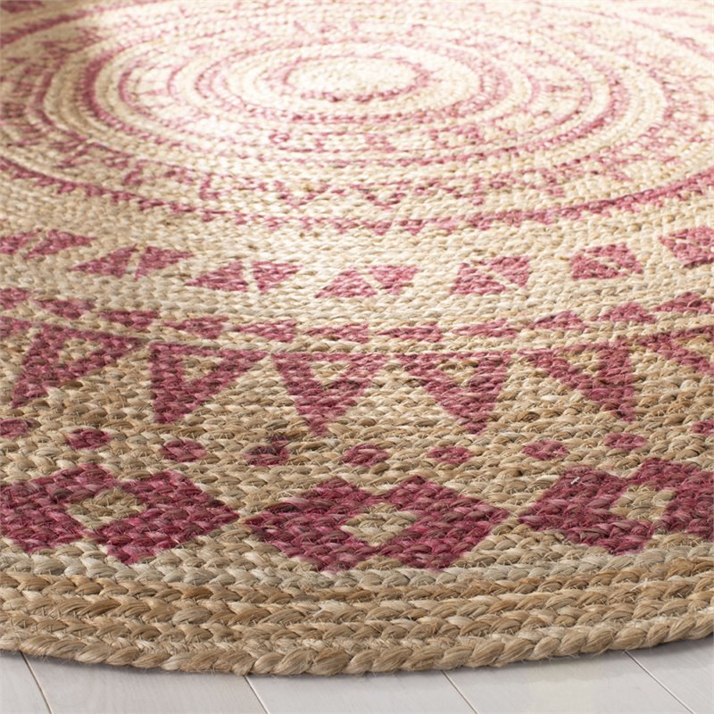Safavieh Natural Fiber 8' Round Hand Woven Jute Rug in Pink
