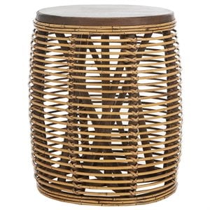 Safavieh Maui 18&quot Round Rattan Accent End Table in Honey Brown Wash