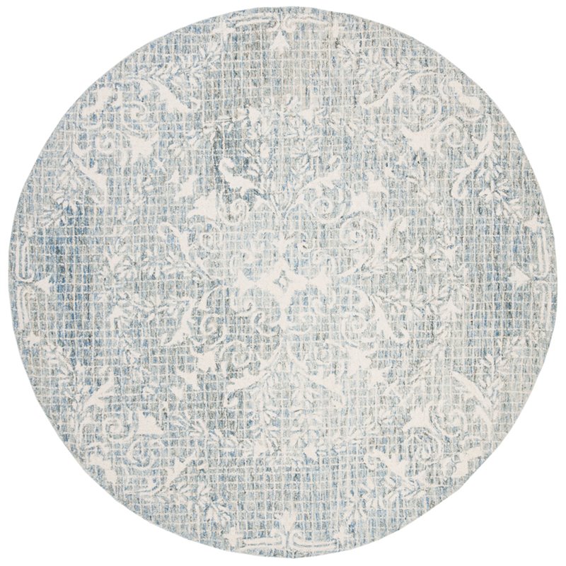 Safavieh Abstract 6' Round Hand Tufted Wool Rug in Light Blue