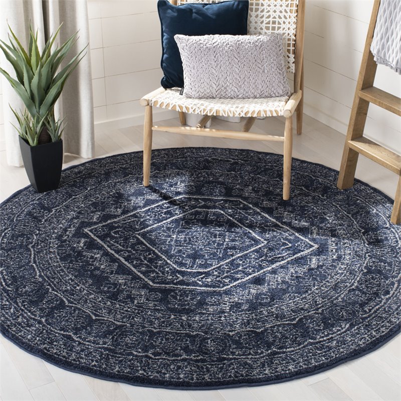 Safavieh Adirondack 8' Round Rug in Navy and Ivory