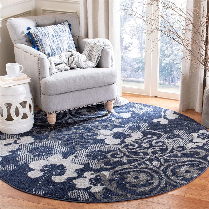 Safavieh Adirondack 6' Round Rug in Navy and Silver