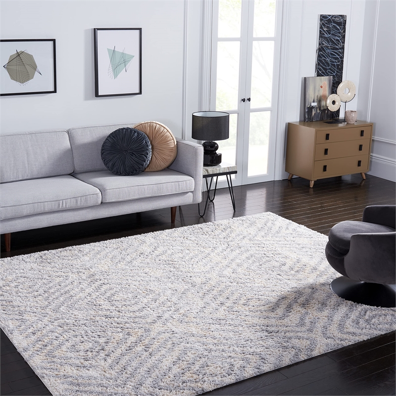 Safavieh Berber 9' x 12' Shag Rug in Ivory and Gray