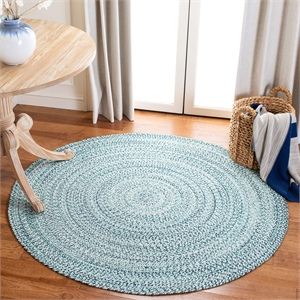 Safavieh Braided 3' Round Hand Woven Rug in Aqua and Ivory
