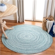 Safavieh Braided 3' Round Hand Woven Rug in Blue and Ivory