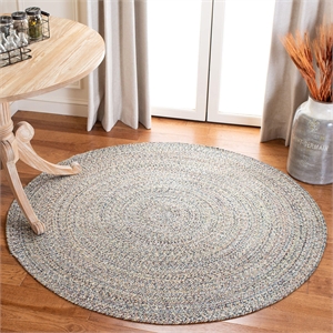 Safavieh Braided 4' Round Hand Woven Rug in Blue and Ivory