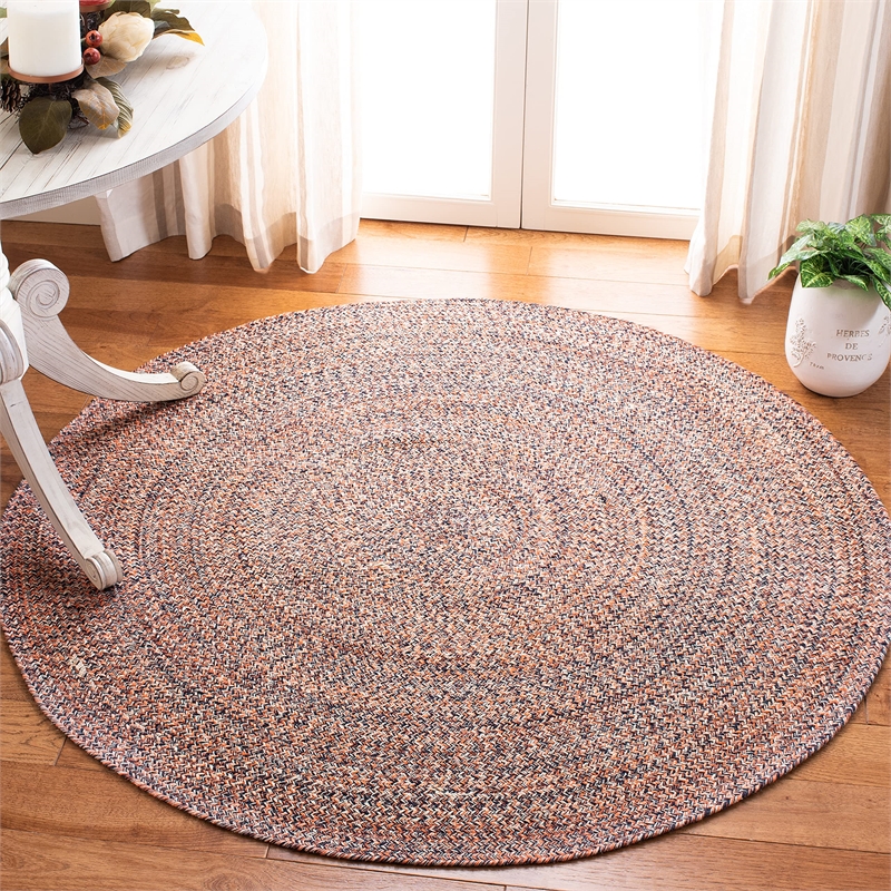 Safavieh Braided 5' Round Hand Woven Rug in Terracotta and Ivory
