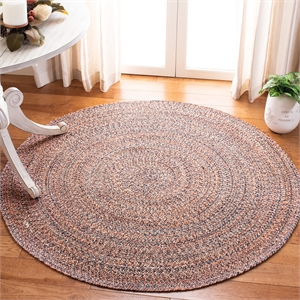 Safavieh Braided 5' Round Hand Woven Rug in Terracotta and Ivory