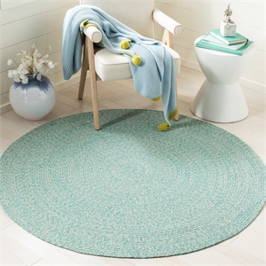 Safavieh Braided 5' Round Hand Woven Rug in Teal and Ivory