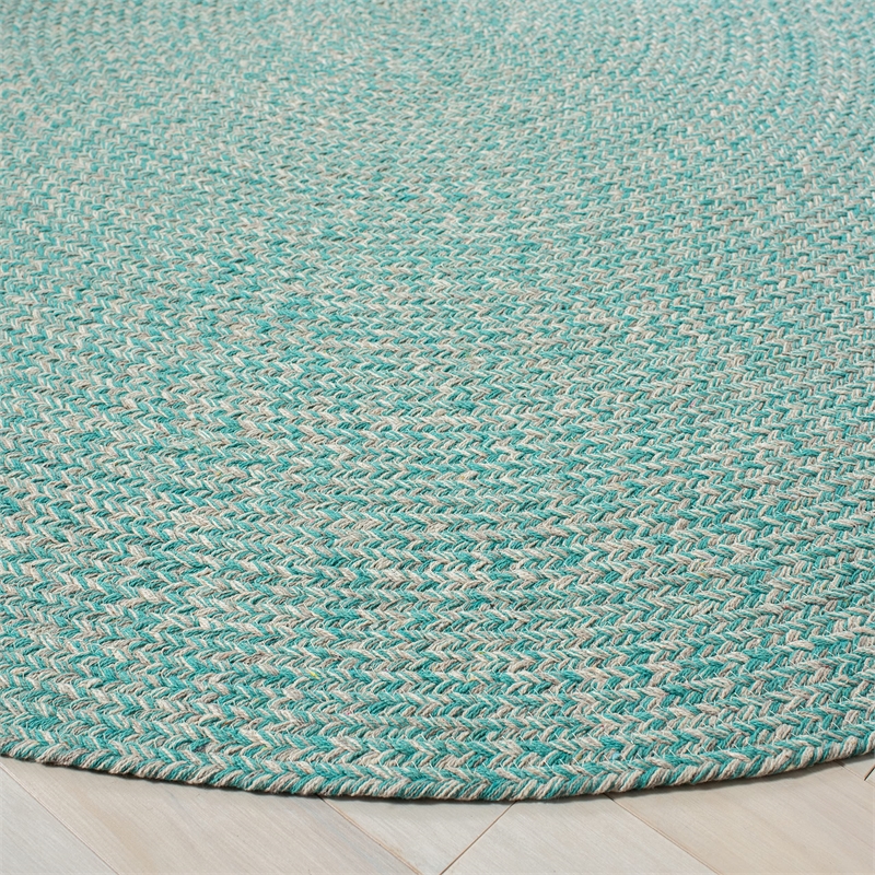 Safavieh Braided 5' Round Hand Woven Rug in Teal and Ivory