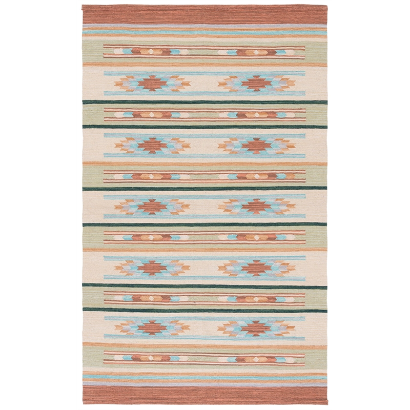 Safavieh Cotton Kilim 5' x 8' Hand Loomed Rug in Aqua and Ivory