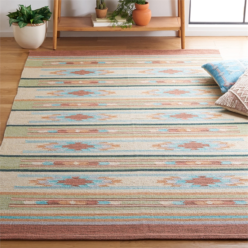 Safavieh Cotton Kilim 5' x 8' Hand Loomed Rug in Blue and Ivory
