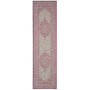 Safavieh Courtyard 2'3&quot x 12' Runner Rug in Light Gray and Fuchsia