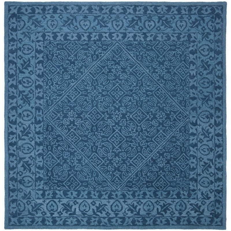 Safavieh Dip Dye 7' Square Hand Tufted Wool Rug in Navy Blue