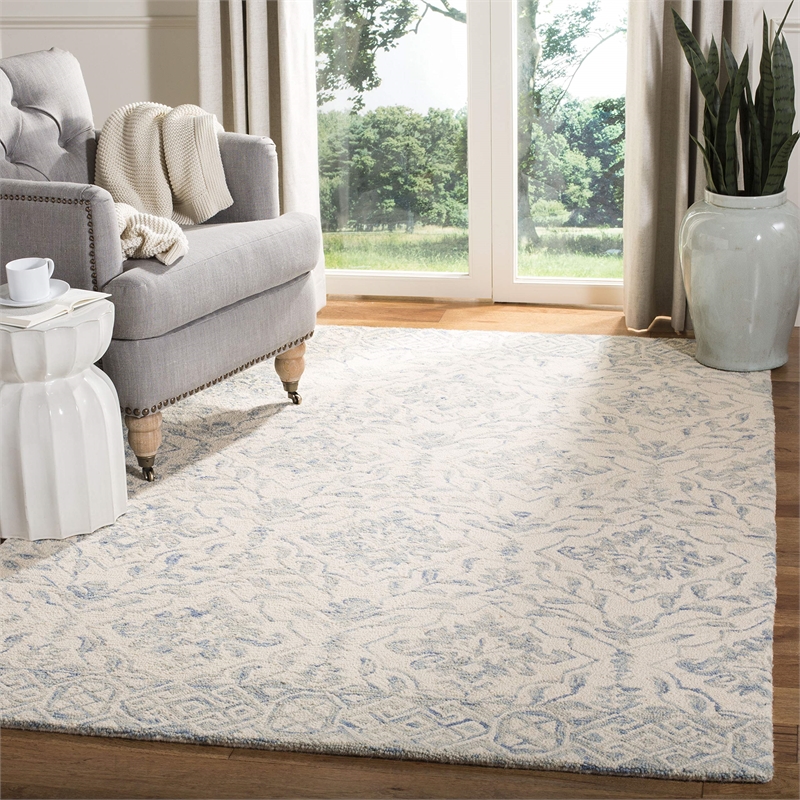 Safavieh Dip Dye 3' x 5' Hand Tufted Wool Rug in Light Blue and Ivory