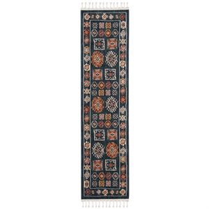 Safavieh Farmhouse 2' x 8' Runner Rug in Navy and Orange