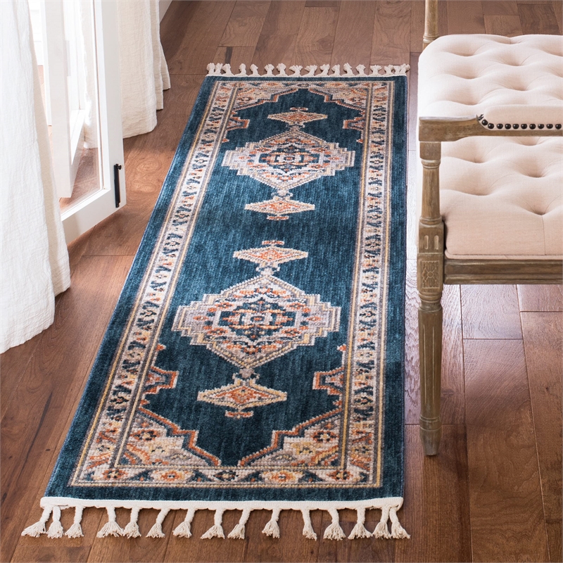 Safavieh Farmhouse 2' x 8' Runner Rug in Orange and Navy