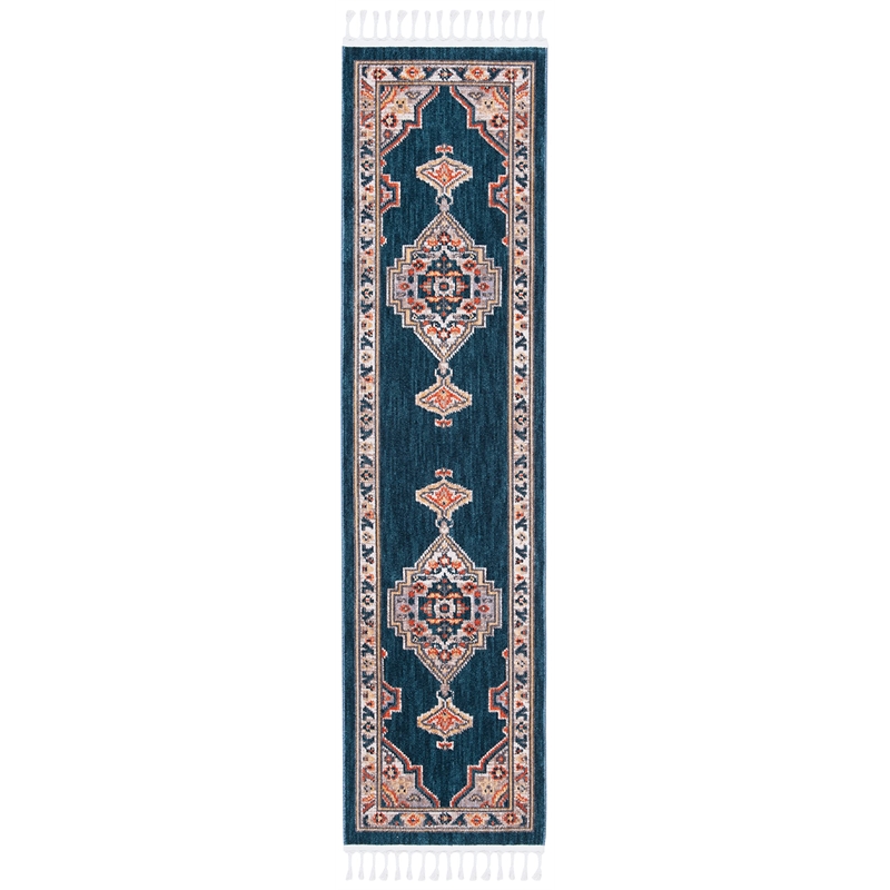 Safavieh Farmhouse 2' x 8' Runner Rug in Orange and Navy