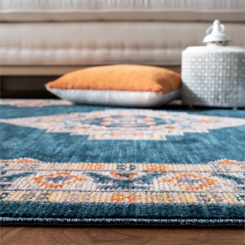 Safavieh Farmhouse 2' x 8' Runner Rug in Orange and Navy