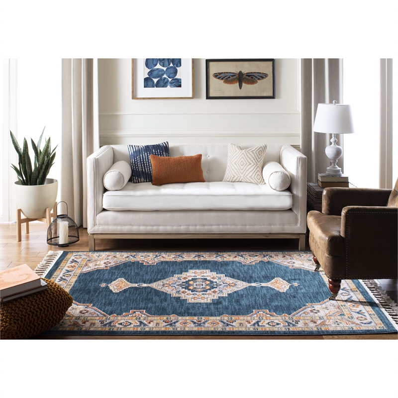 Safavieh Farmhouse 9' x 12' Rug in Orange and Navy