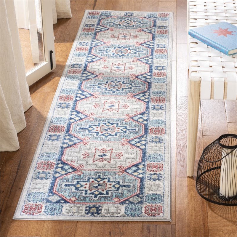 Safavieh Kazak 2' x 8' Runner Rug in Gray and Blue