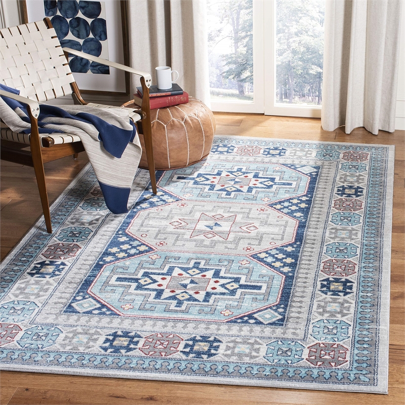Safavieh Kazak 4' x 6' Rug in Gray and Blue