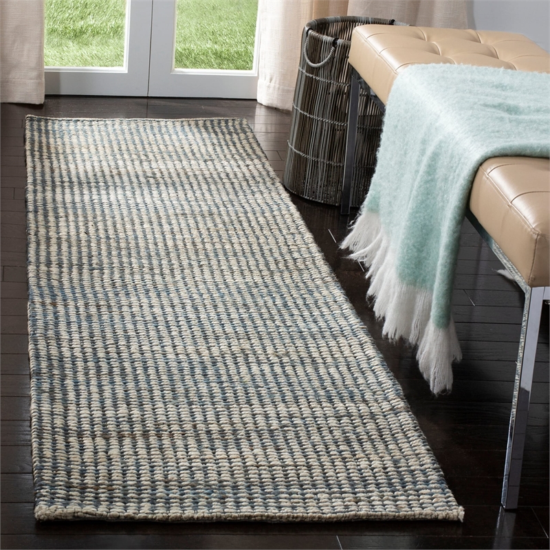 Safavieh Marbella 9' x 12' Hand Loomed Jute Rug in Blue and Ivory