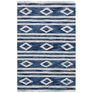 Safavieh Micro-Loop 2'6&quot x 4' Hand Tufted Wool Rug in Navy and Ivory