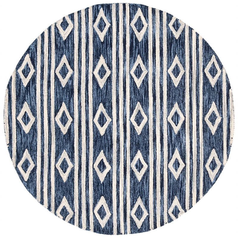 Safavieh Micro-Loop 5' Round Hand Tufted Wool Rug in Navy and Ivory