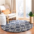 Safavieh Micro-Loop 5' Round Hand Tufted Wool Rug in Navy and Ivory
