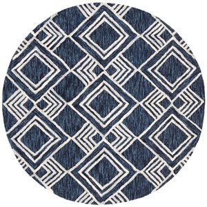 Safavieh Micro-Loop 5' Round Hand Tufted Wool Rug in Navy and Ivory