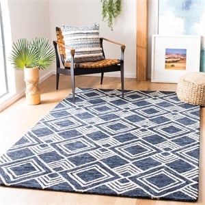 Safavieh Micro-Loop 5' Square Hand Tufted Wool Rug in Navy and Ivory