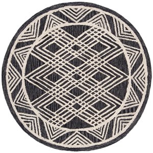 Safavieh Micro-Loop 5' Round Hand Tufted Wool Rug in Charcoal