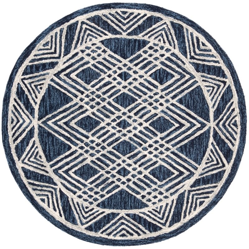 Safavieh Micro-Loop 5' Round Hand Tufted Wool Rug in Navy and Ivory