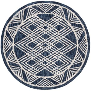 Safavieh Micro-Loop 5' Round Hand Tufted Wool Rug in Navy and Ivory